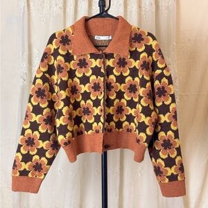 Zara Brown and Yellow Floral cardigan sweater